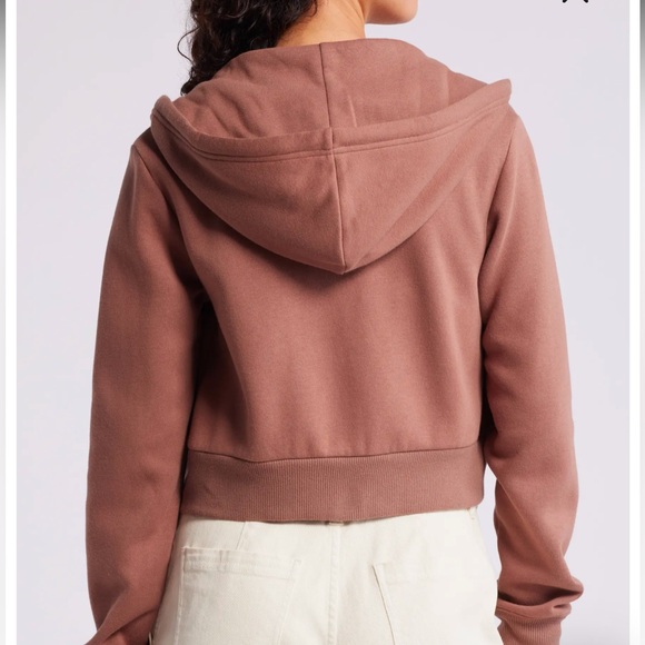 NWOT BP Nordstrom Crop Brown Zip Fleece Hoodie Sweatshirt XL - Picture 5 of 10